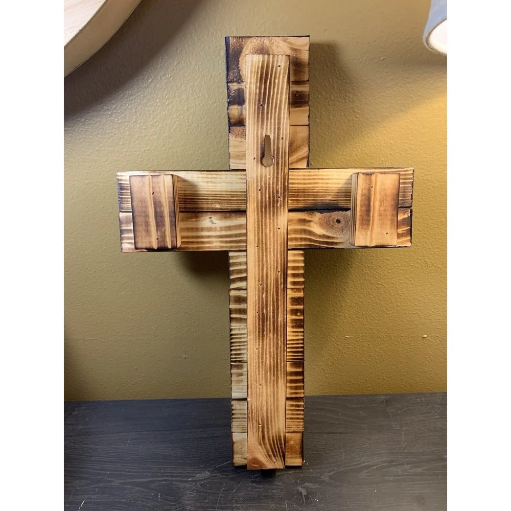 Rustic Handcrafted Wooden Cross USA American Flag Patriotic Wall Decor